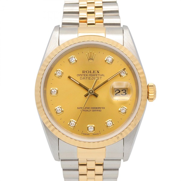 ROLEX Datejust 10P Diamond W Wrist Watch 16233G Automa 18KYG Gold SS Used mens