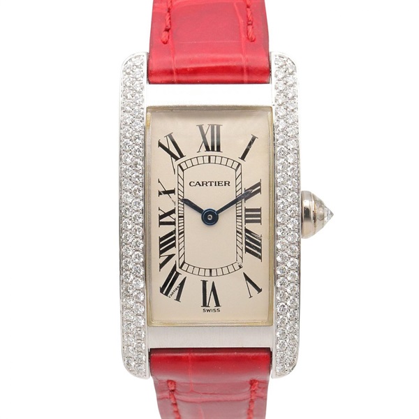 CARTIER Tank American SM Diamond Wrist Watch WB701851 Quartz 18KWG Used Women