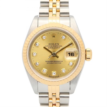 ROLEX Datejust 10P Diamond U Wrist Watch 69173G Automatic 18KYG Gold SS Used