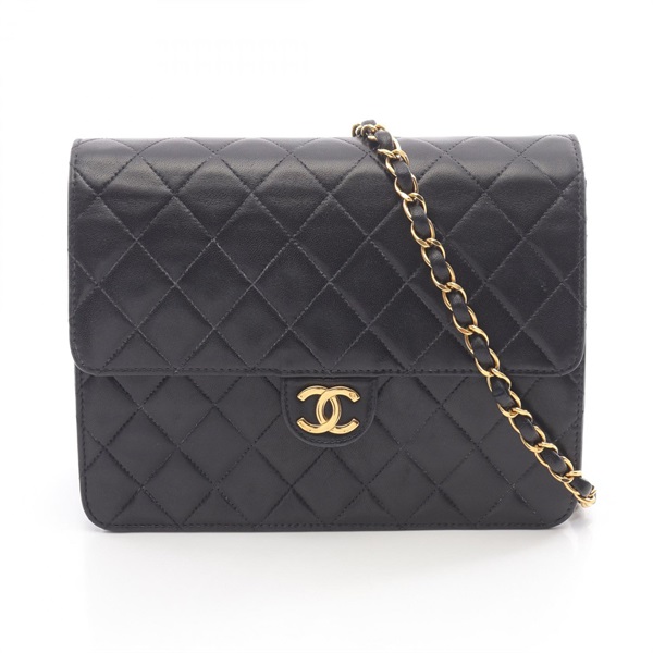 CHANEL Matelasse single flap Chain Shoulder Handbag Lamb leather Black GHW Used