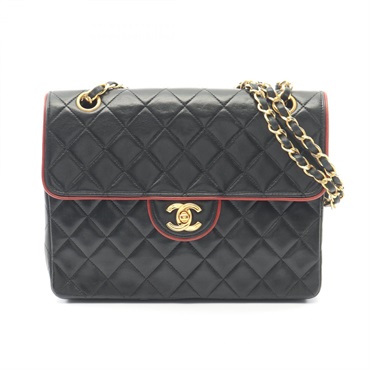 CHANEL Matelasse Chain Shoulder Bag Lambskin Black GHW Used Women
