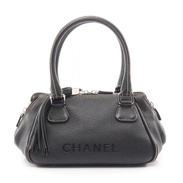 CHANEL shoulder Handbag tassel leather Black Used Women SHW