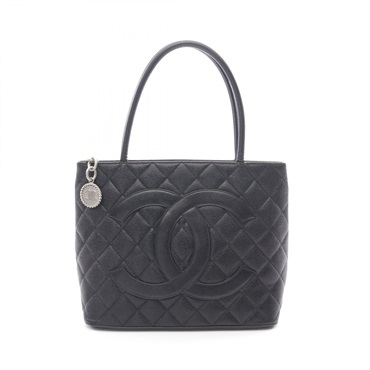 CHANEL Medallion Tote Handbag leather Grained calfskin Black SHW Used Women CC