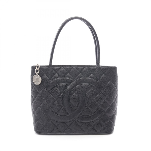 CHANEL Medallion Tote Handbag leather Grained calfskin Black SHW Used Women CC