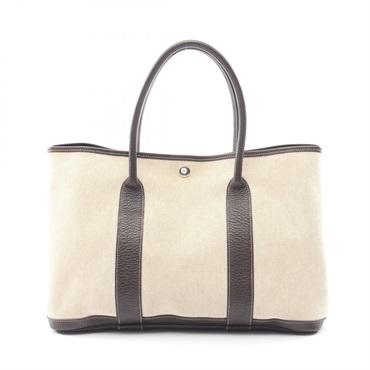 HERMES Garden party PM Tote hand Bag H Toile H Negonda leather Ecru ebene SHW