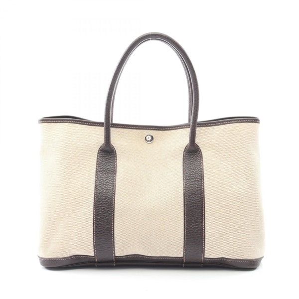 HERMES Garden party PM Tote hand Bag H Toile H Negonda leather Ecru ebene SHW