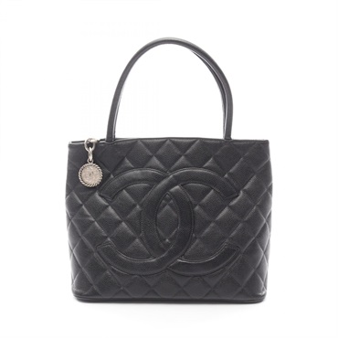 CHANEL Medallion Tote Handbag A01804 leather Grained calfskin Black SHW Used CC