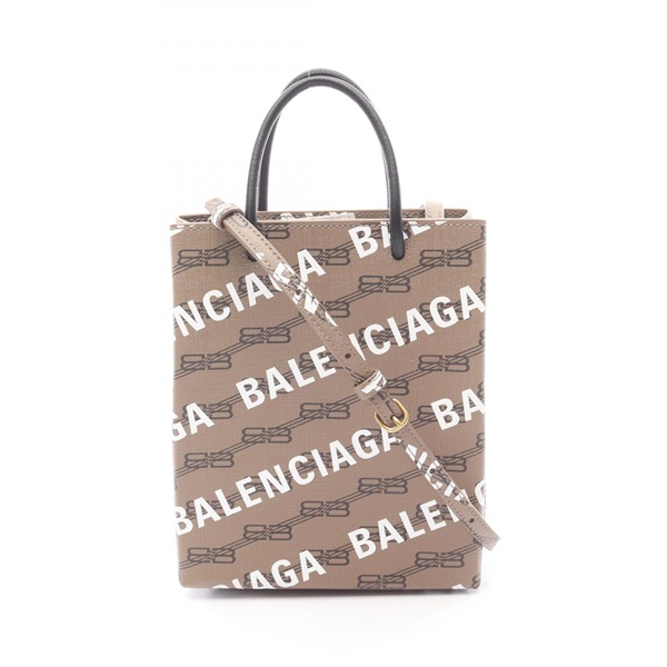 BALENCIAGA BB Monogram 2Way Shoulder Handbag canvas leather Gray White Black