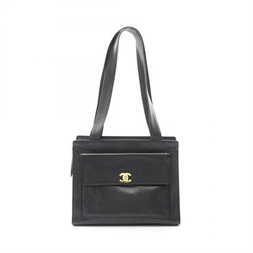 CHANEL COCO Mark Tote Shoulder Bag leather Grained calfskin Black GHW Used Women