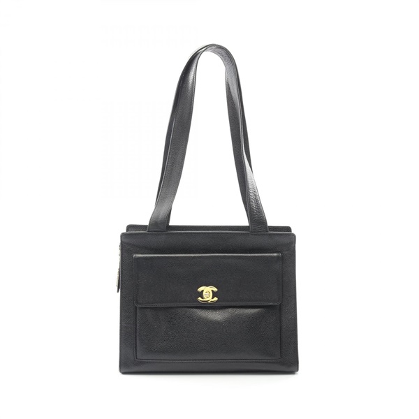 CHANEL COCO Mark Tote Shoulder Bag leather Grained calfskin Black GHW Used Women