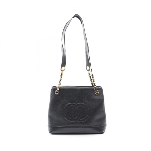 CHANEL COCO Mark Tote chain shoulder Bag leather Calfskin Black Used Women GHW