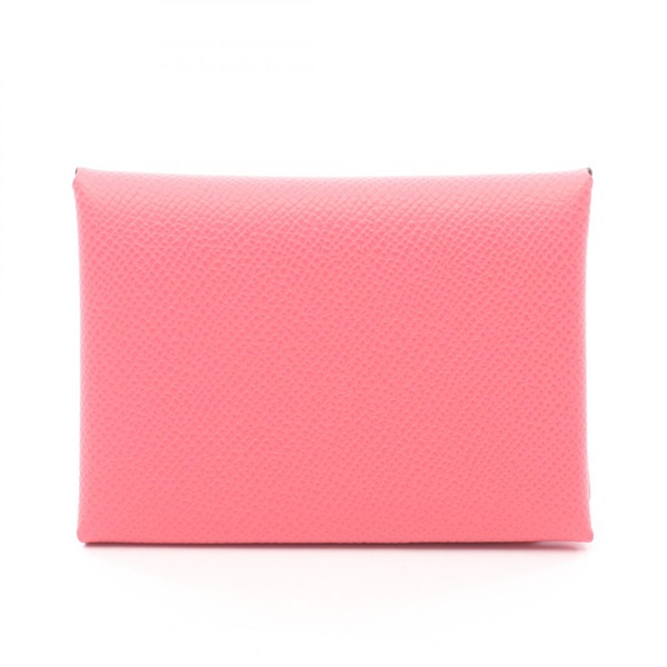 HERMES Calvi duo coin purse card case holder K Epsom Rose azalee Used SHW