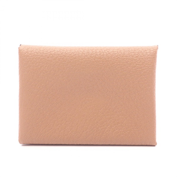 HERMES Calvi duo coin purse card case W Chevre leather Chai Used Women SHW