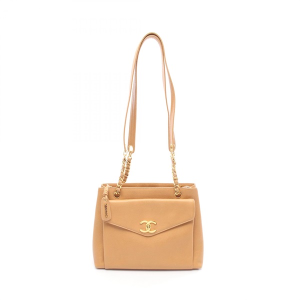 CHANEL COCO Mark Tote Shoulder Bag leather Grained calfskin Brown GHW Used CC