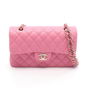 CHANEL Matelasse Double Flap Chain Shoulder Bag A01113 Calfskin Pink GHW Used CC