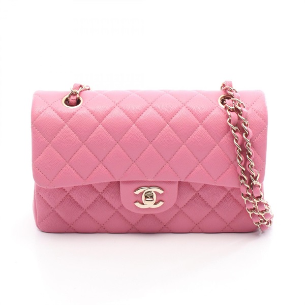 CHANEL Matelasse Double Flap Chain Shoulder Bag A01113 Calfskin Pink GHW Used CC