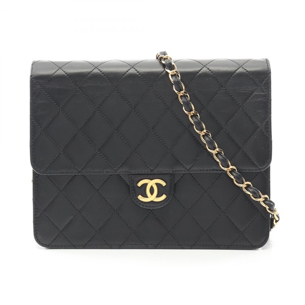 CHANEL Matelasse single flap Chain Shoulder Handbag Lamb leather Black GHW Used