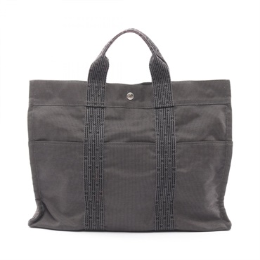 HERMES Herline MM Tote hand Bag Nylon canvas Gray Used unisex SHW
