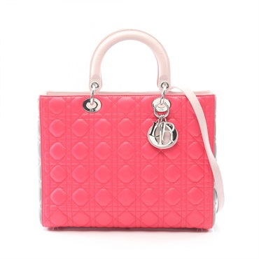Christian Dior Lady Dior Large Cannage tote shoulder Handbag leather Magenta