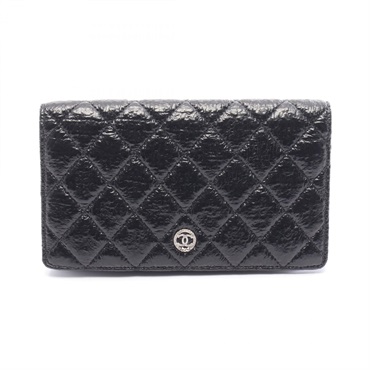 CHANEL Matelasse COCO Button Bifold purse wallet Coating tweed leather Black SHW