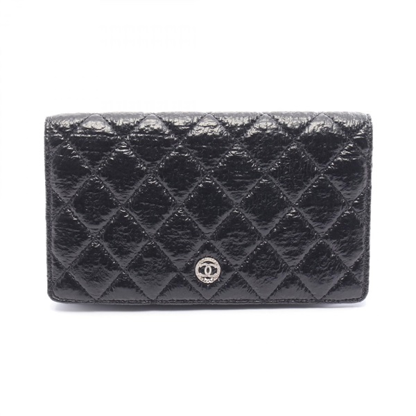 CHANEL Matelasse COCO Button Bifold purse wallet Coating tweed leather Black SHW