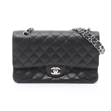 CHANEL Matelasse W flap chain Shoulder Bag A01112 leather Black Used SHW