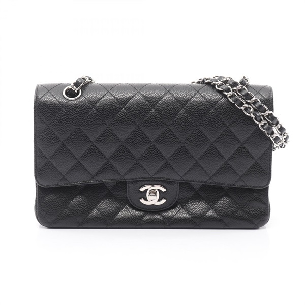 CHANEL Matelasse W flap chain Shoulder Bag A01112 leather Black Used SHW