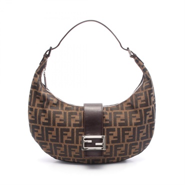 FENDI Zucca hobo Shoulder Bag canvas leather Brown Used Women