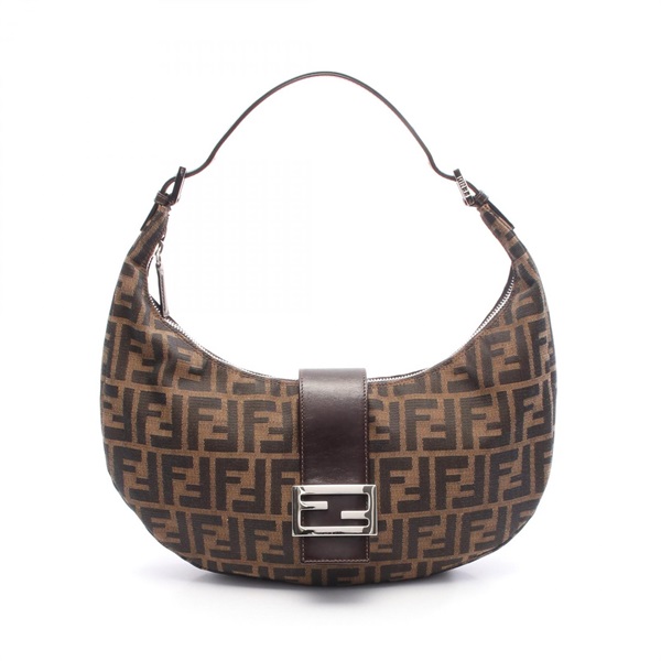 FENDI Zucca hobo Shoulder Bag canvas leather Brown Used Women