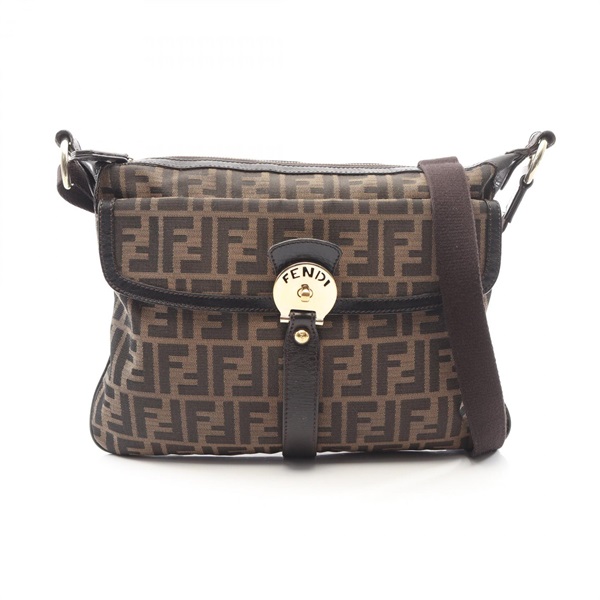 FENDI Zucca Shoulder crossbody Bag canvas leather Brown Used Women