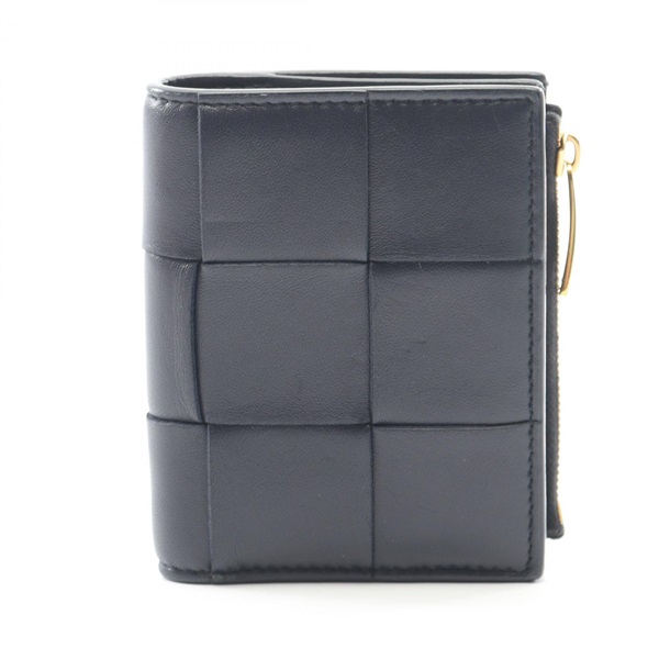 BOTTEGA VENETA Small Cassette Maxi Intrecciato Bi-fold wallet leather Navy Used