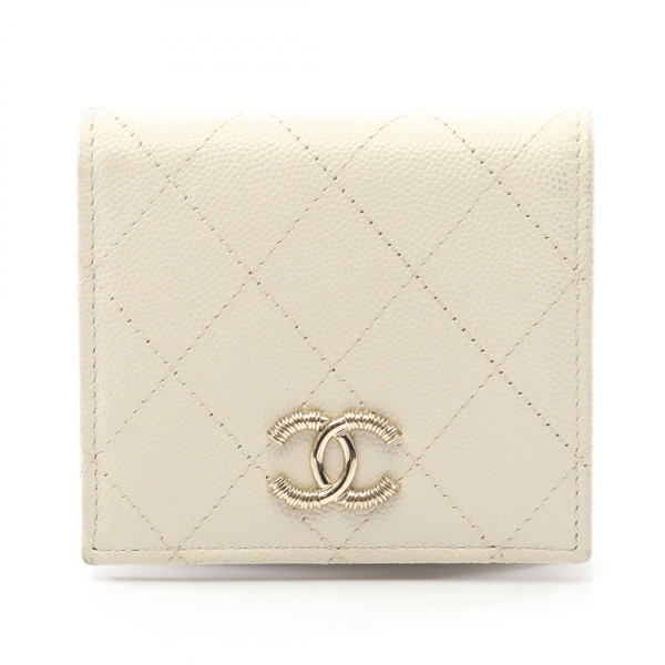 CHANEL Matelasse Small Flap Bi-fold Wallet purse AP2511 leather White GHW Used