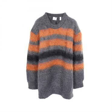 BURBERRY Striped intarsia knitwear sweater silk Moheya Gray Brown Black Used #L