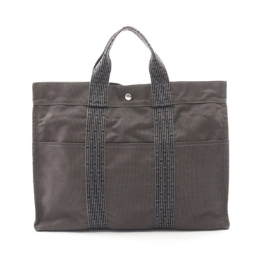 HERMES Herline MM Tote hand Bag Nylon canvas Gray Used SHW
