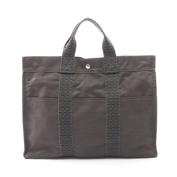 HERMES Herline MM Tote hand Bag Nylon canvas Gray Used SHW