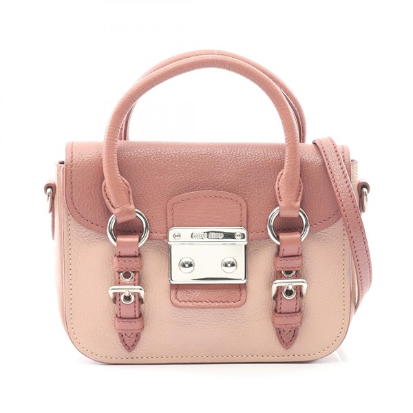 Miu Miu Madras Pochette Shoulder crossbody Hand bag RN1020 leather Pink Used