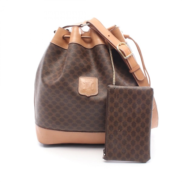 CELINE Macadam Shoulder Bag canvas leather Brown Used Women