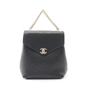 CHANEL V stitch Chain Backpack Lambskin Black GHW Used Women CC Logo Coco Mark
