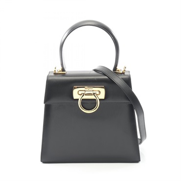 Salvatore Ferragamo Gancini Shoulder Handbag leather Black Used Women GHW