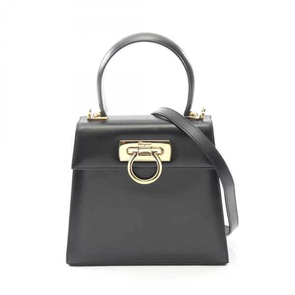 Salvatore Ferragamo Gancini Shoulder Handbag leather Black Used Women GHW