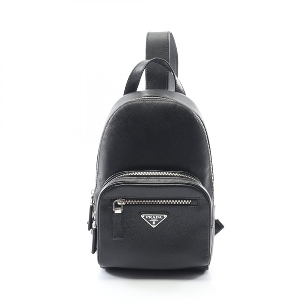 PRADA Triangle logo Waist bum belt bag Saffiano leather Black Used mens