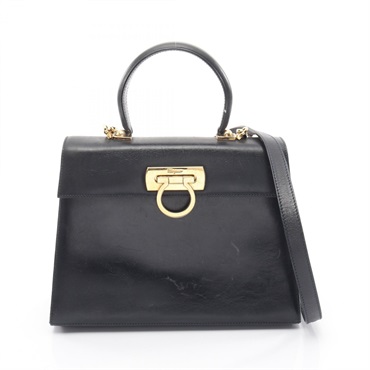 Salvatore Ferragamo Gancini 2Way Shoulder Handbag 21 2181 leather Black Used