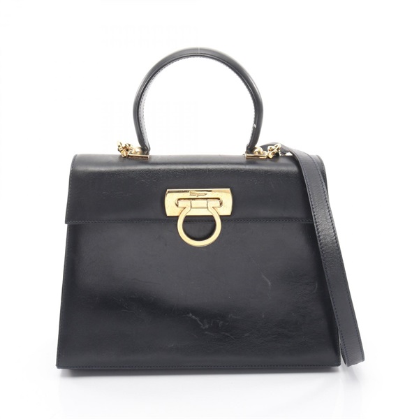 Salvatore Ferragamo Gancini 2Way Shoulder Handbag 21 2181 leather Black Used