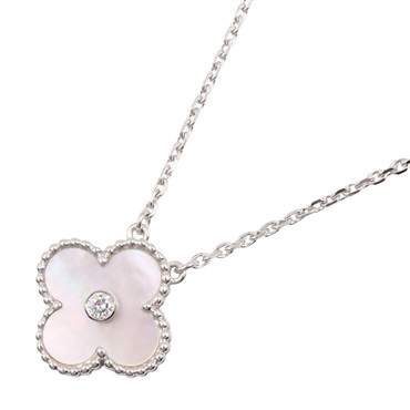 Van Cleef & Arpels Vintage Alhambra Diamond Necklace 18KWG Gold MOP White Used