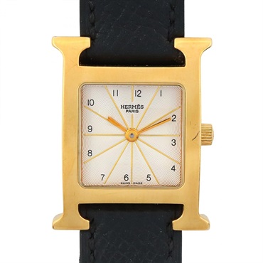 HERMES H Wrist Watch HH1.201 Quartz Gold Plated Leather belt Used Women