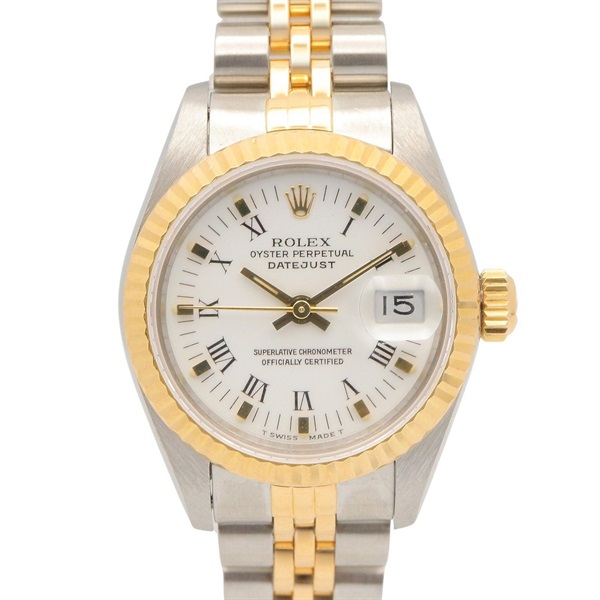 ROLEX Datejust L White Roman Wrist Watch 69173 Automatic 18KYG SS Used Women