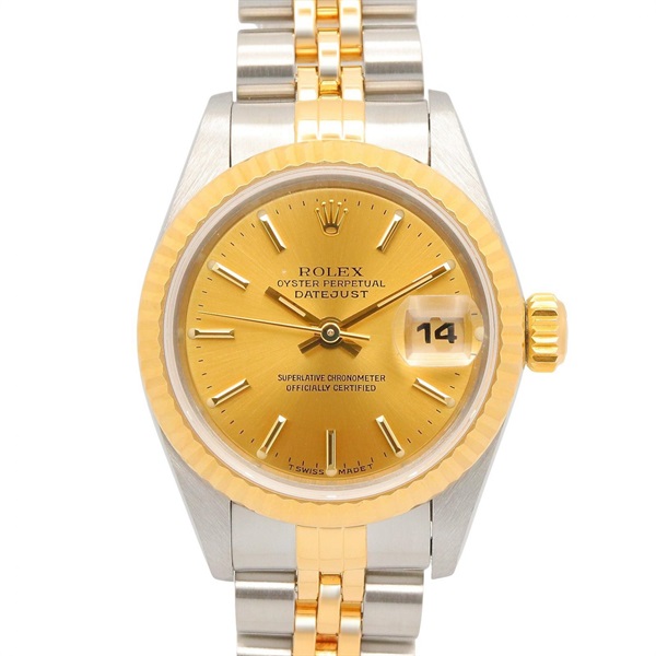ROLEX Datejust U Champagne Bar Wrist Watch 69173 Automatic 18KYG SS Used Women