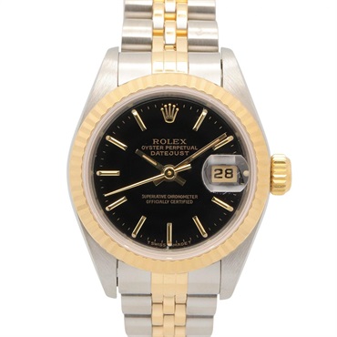 ROLEX Datejust T Black Bar Wrist Watch 69173 Automatic 18KYG Gold SS Used Women