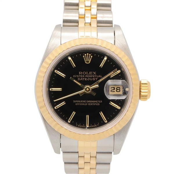 ROLEX Datejust T Black Bar Wrist Watch 69173 Automatic 18KYG Gold SS Used Women