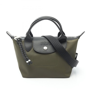 Longchamp Le Pliage Energy XS Shoulder Handbag Q canvas leather Khaki Black NEW